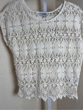 Bebe XS Vintage Y2K Creme Ivory Crochet Top Boho Festival Coquette Cottagecore